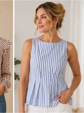 Cider Light Blue‎ & White Vertical Stripe Top